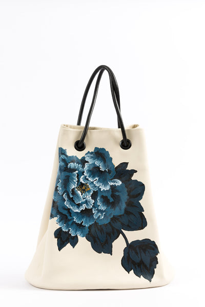 GINA McQUEN Hand-Painted Leather Bag | Blue Peony