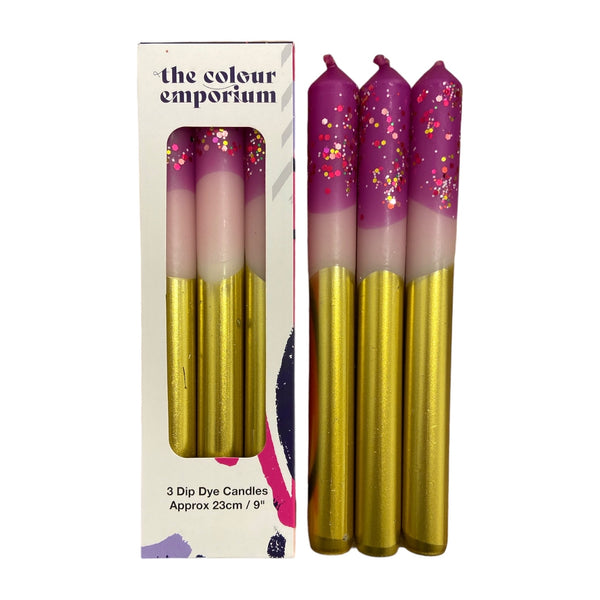 The Colour Emporium Dinner Candles Set Of 3 Dip Dye Sugar Plum Fairy