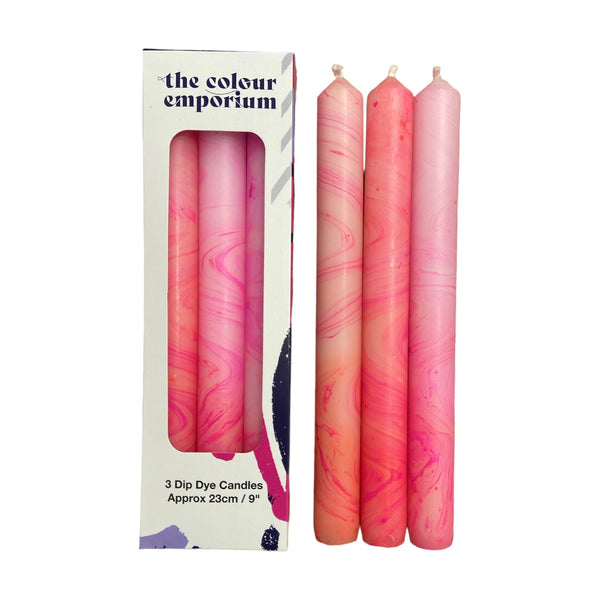 The Colour Emporium Dinner Candles Set Of 3 Dip Dye Candyfloss