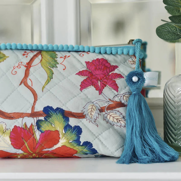 Powell Craft Blue Exotic Flower Make Up Bag