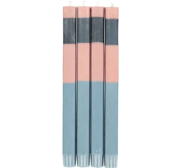 British Colour Standard Pack of 4 Old Rose Indigo Pompadour Abstract Striped Eco Dinner Candles