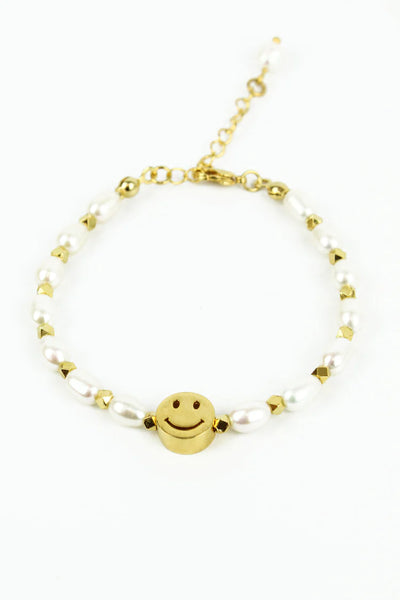 My Doris Pearl and Gold Happy Face Bracelet