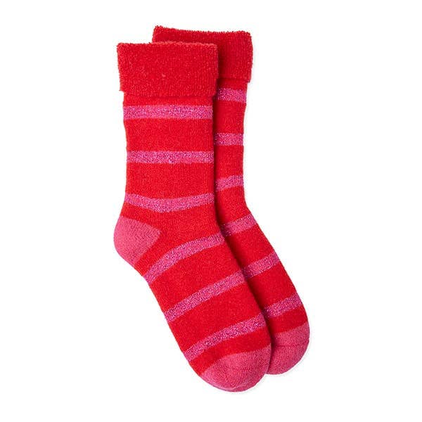 Somerville Red and Pink Glitter Stripe Slipper Socks