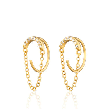 Scream Pretty  Gold Reverse Sparkling Half Moon Chained Huggie Earrings