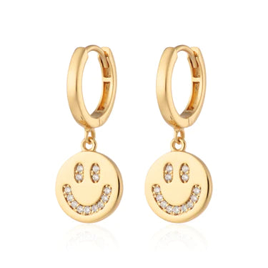 Scream Pretty  Gold Smiley Face Charm Hoop Earrings