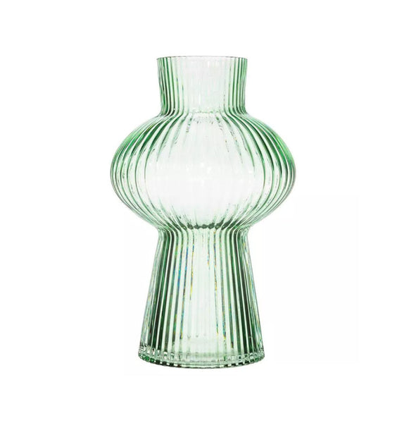 Sass & Belle  Green Shapely Fluted Glass Vase