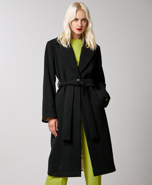 ACCESS FASHION Black Coat With Monogram Button And Belt