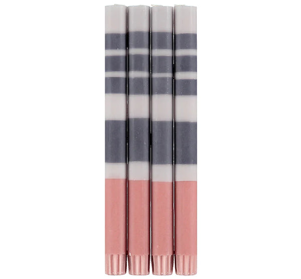 British Colour Standard Pack of 4 Gull Gunmetal Grey and Old Rose Striped Eco Dinner Candles