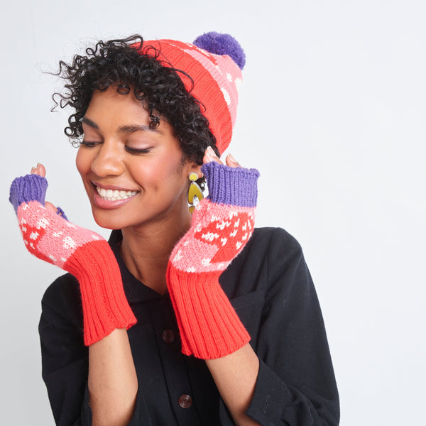 Sienna Red Stripy Lambswool Fingerless Gloves – Catherine Tough