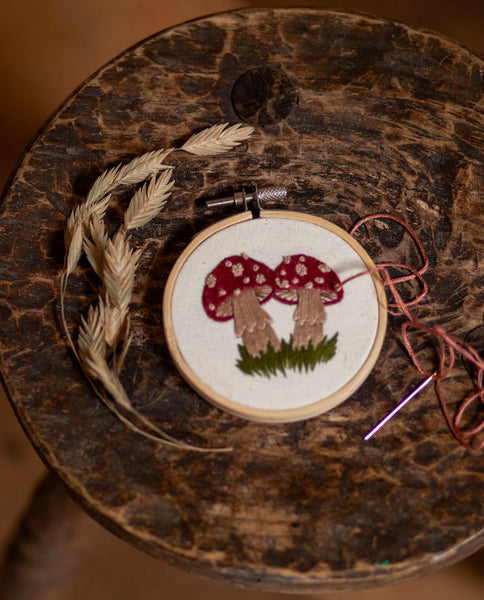 Mindful Mantra Embroidery Mini Toadstool Embroidery Kit In Multi