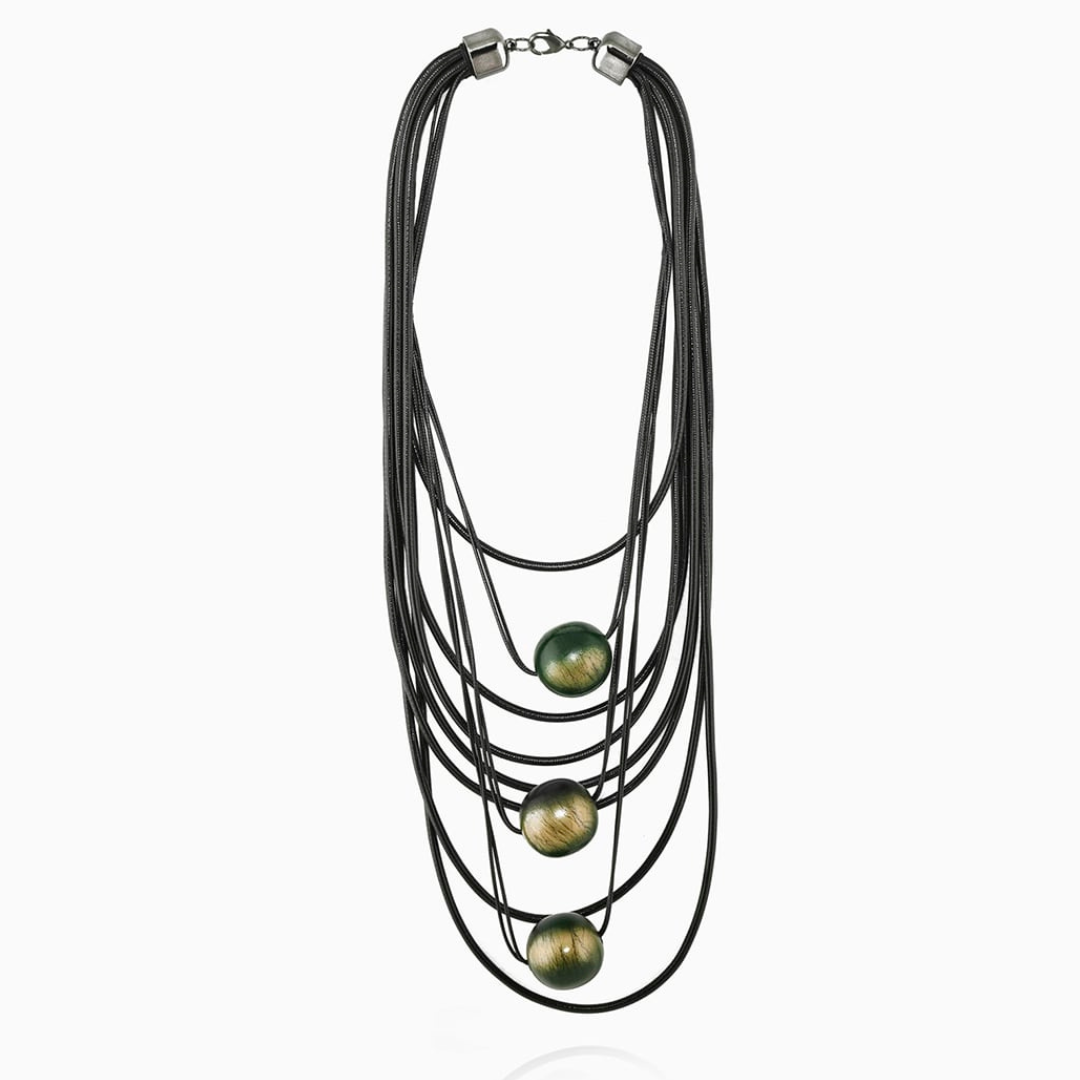 Katerina Vassou Black Rope Necklace With Gold Balls