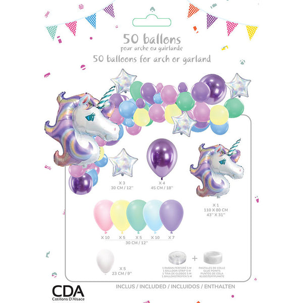 cotillons Alsace Kit 50 Ballons Licorne Avec Accessoires