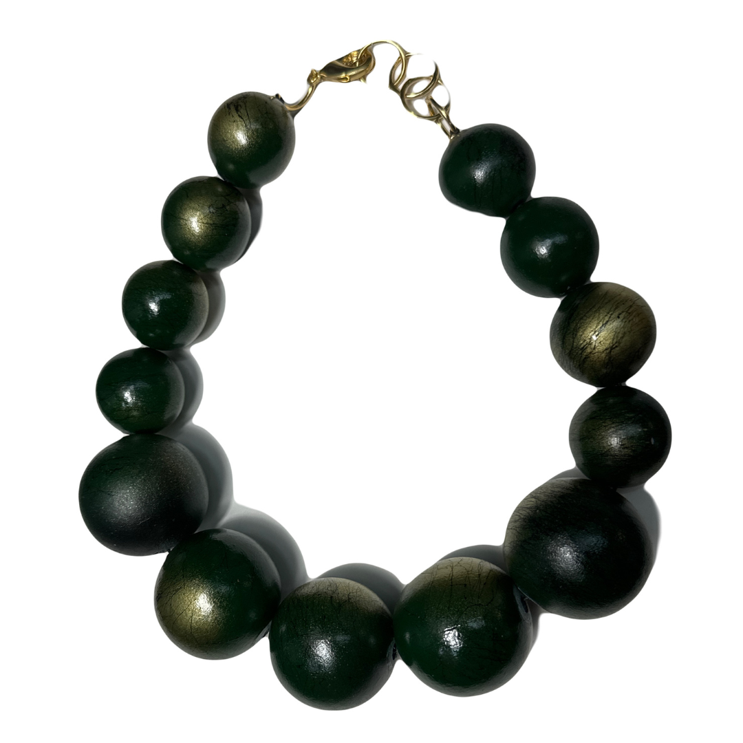 Katerina Vassou Brass Large Bead Short Necklace Green