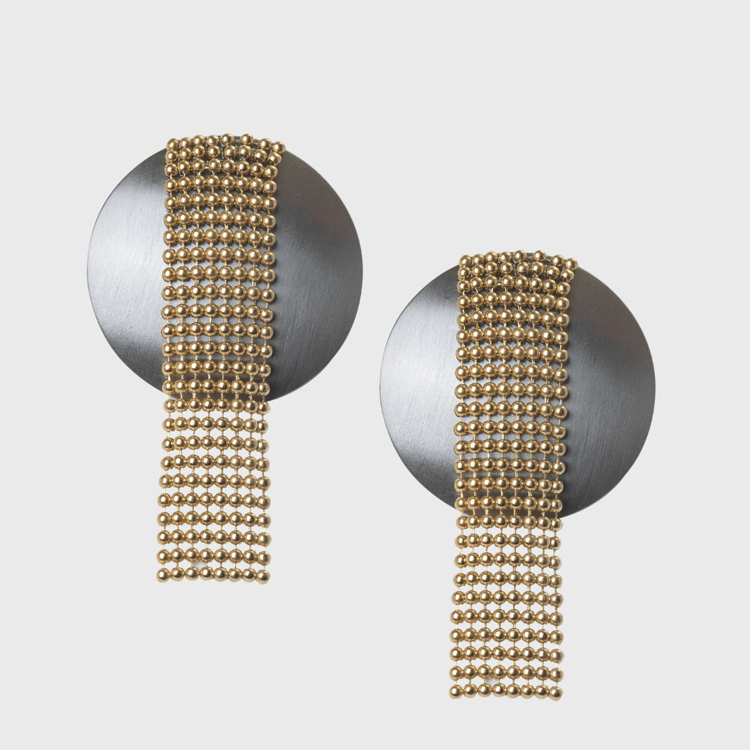 Katerina Vassou Earrings With Steel Disc & Chainmail