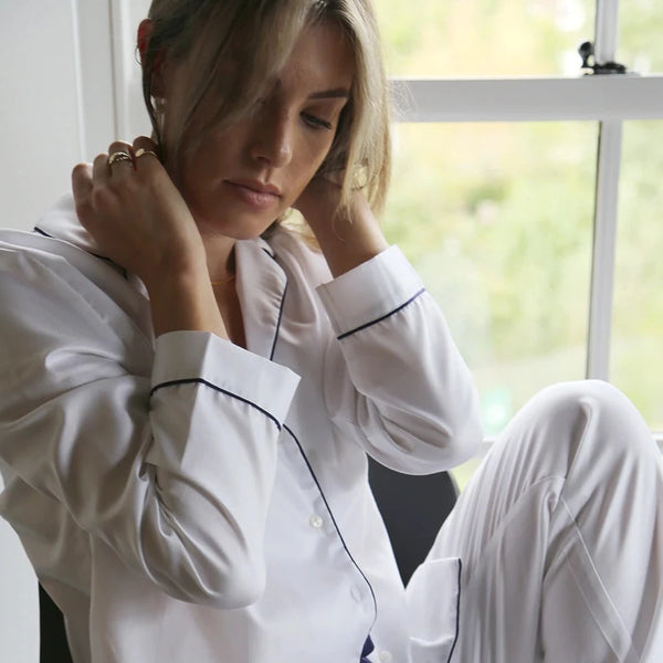 Breathe and Protect Organic Cotton Pyjama Set - Herringbone White