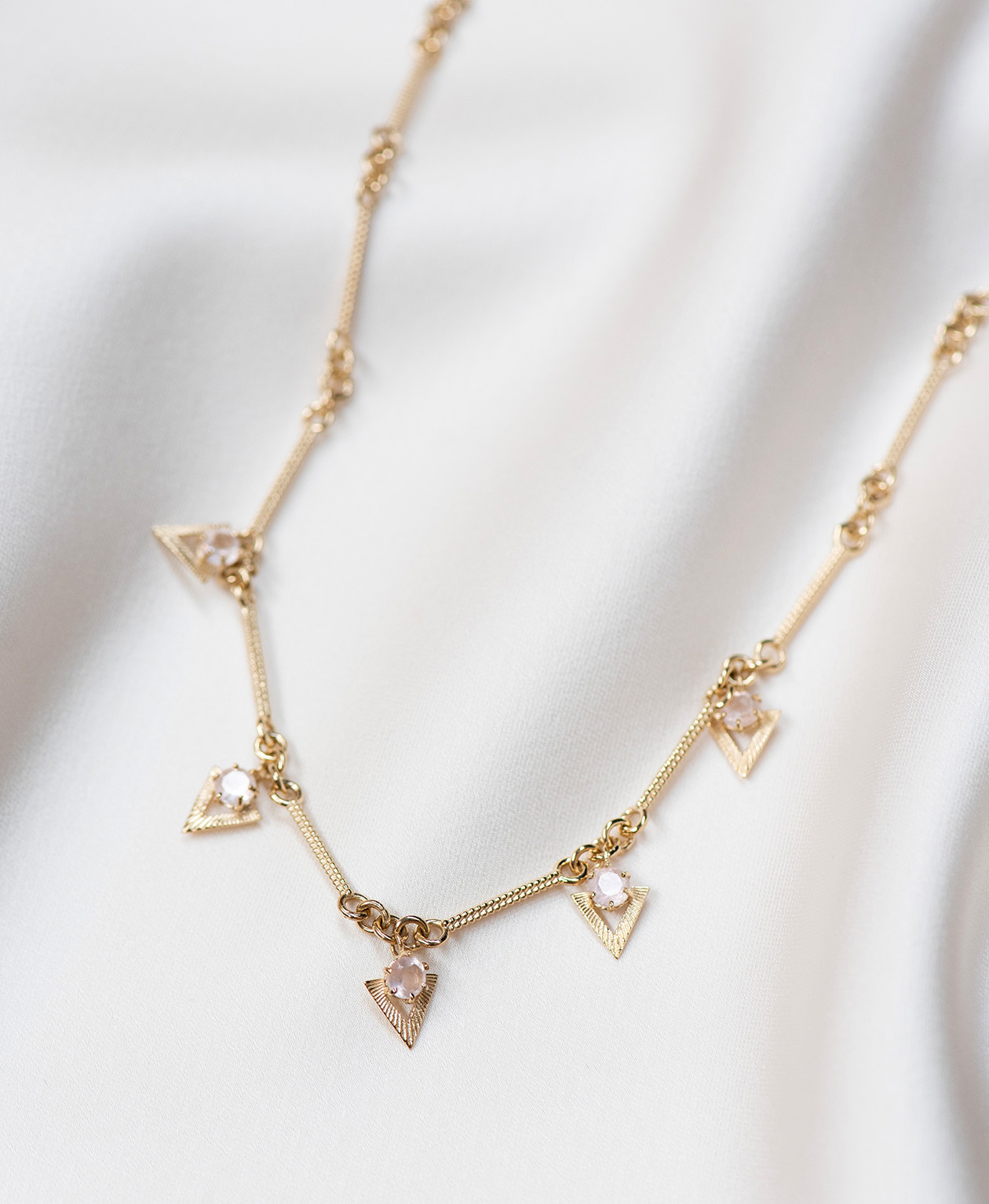 Zoe and Morgan  Hyacinth Rose Quartz Gold Necklace