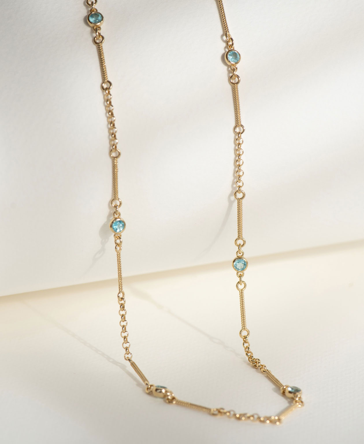 Zoe and Morgan  Azalea Blue Apatite Gold Necklace