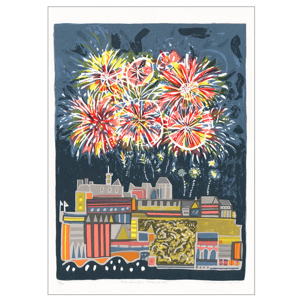 Susie Wright Edinburgh Castle Fireworks Screen Print