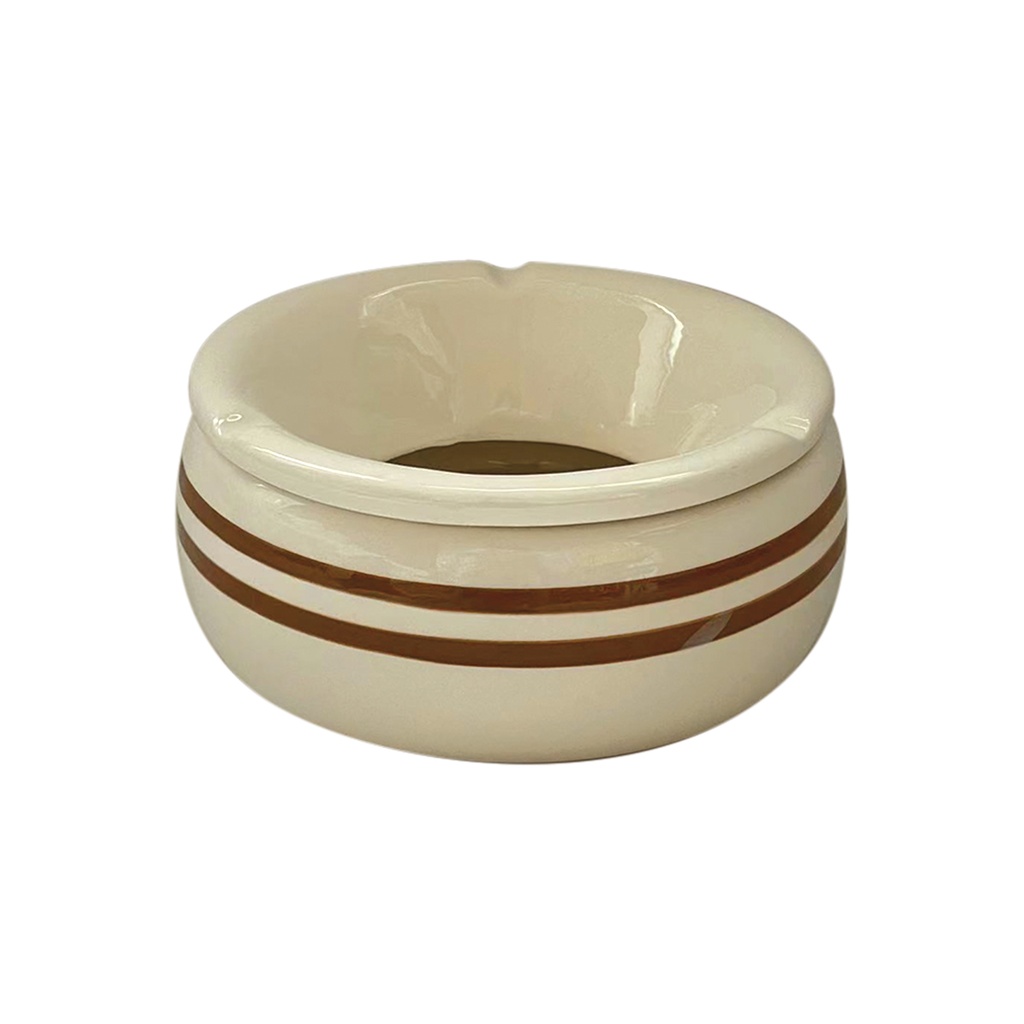 Terra Nomade White Ceramic Ashtray with Brown Stripe