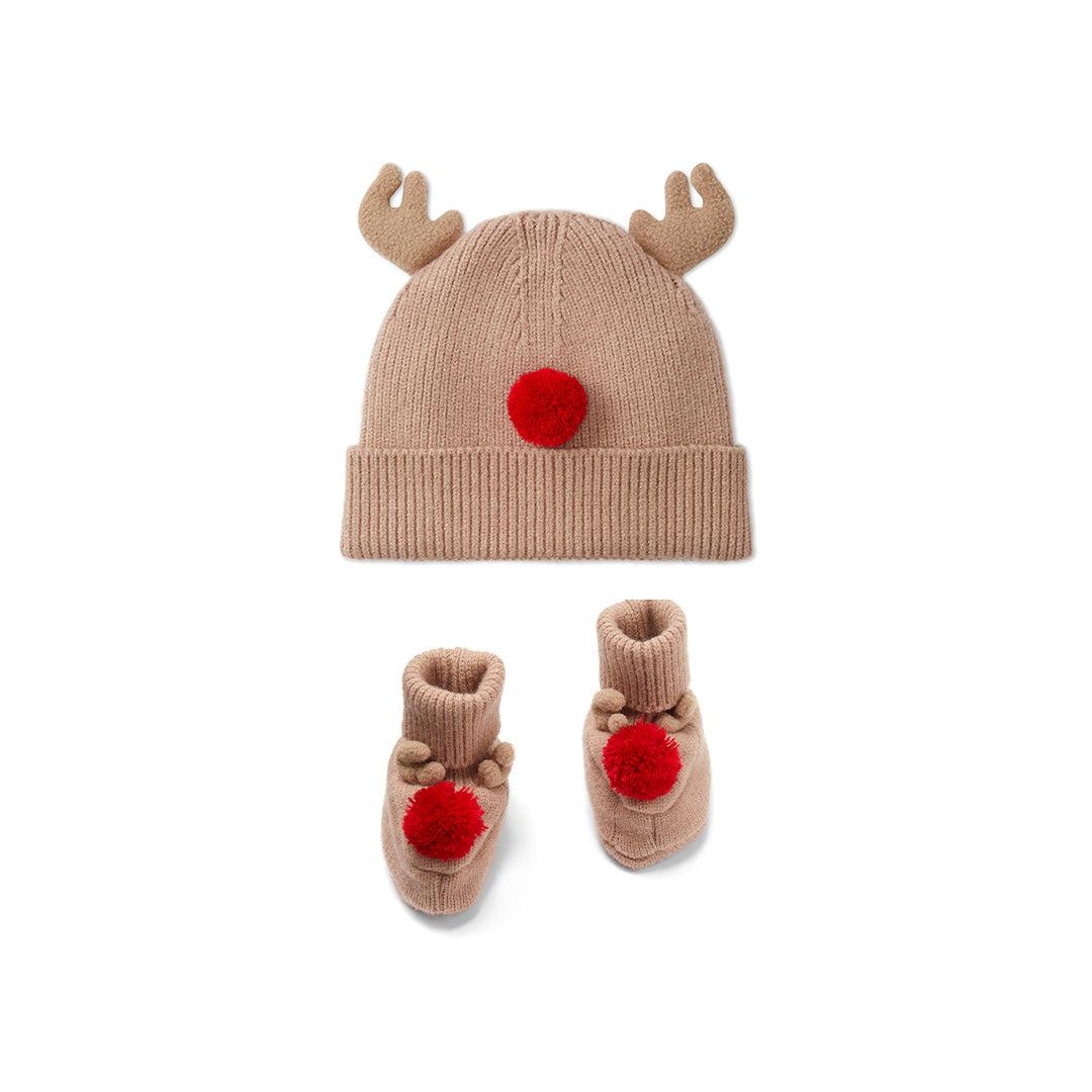 Mori Reindeer Knitted Hat & Booties Set