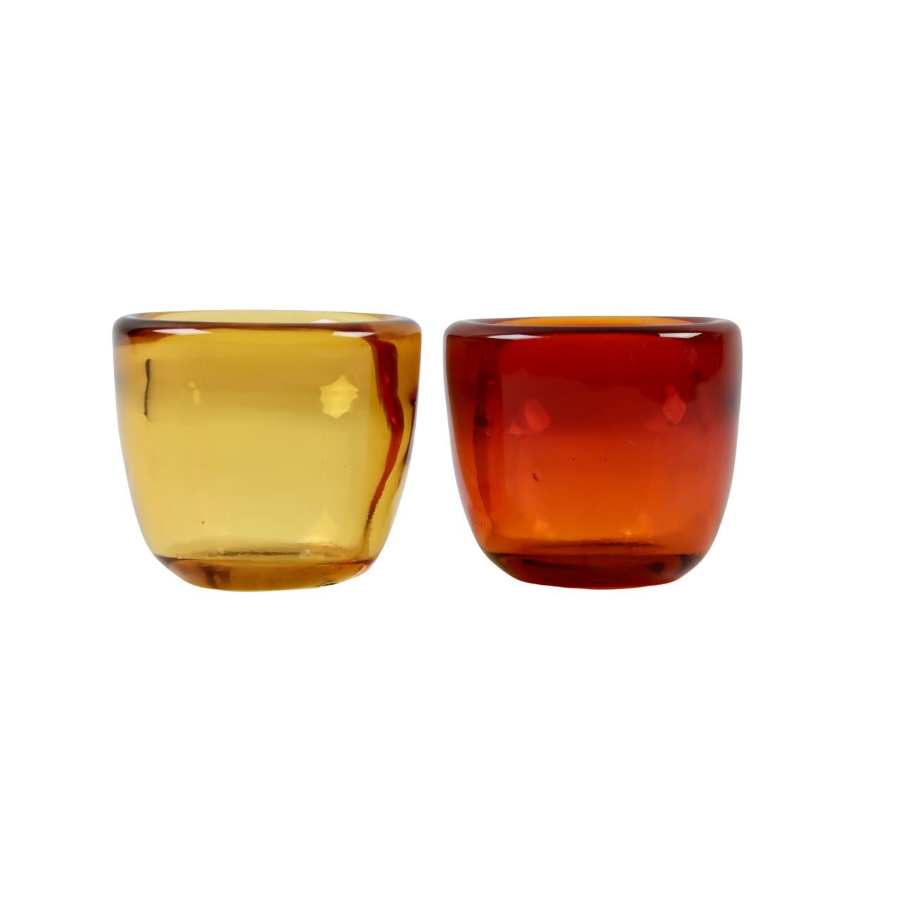 British Colour Standard Set of 2 Handmade Glass Tealight Holders - Indian Yellow and Spanish Orange