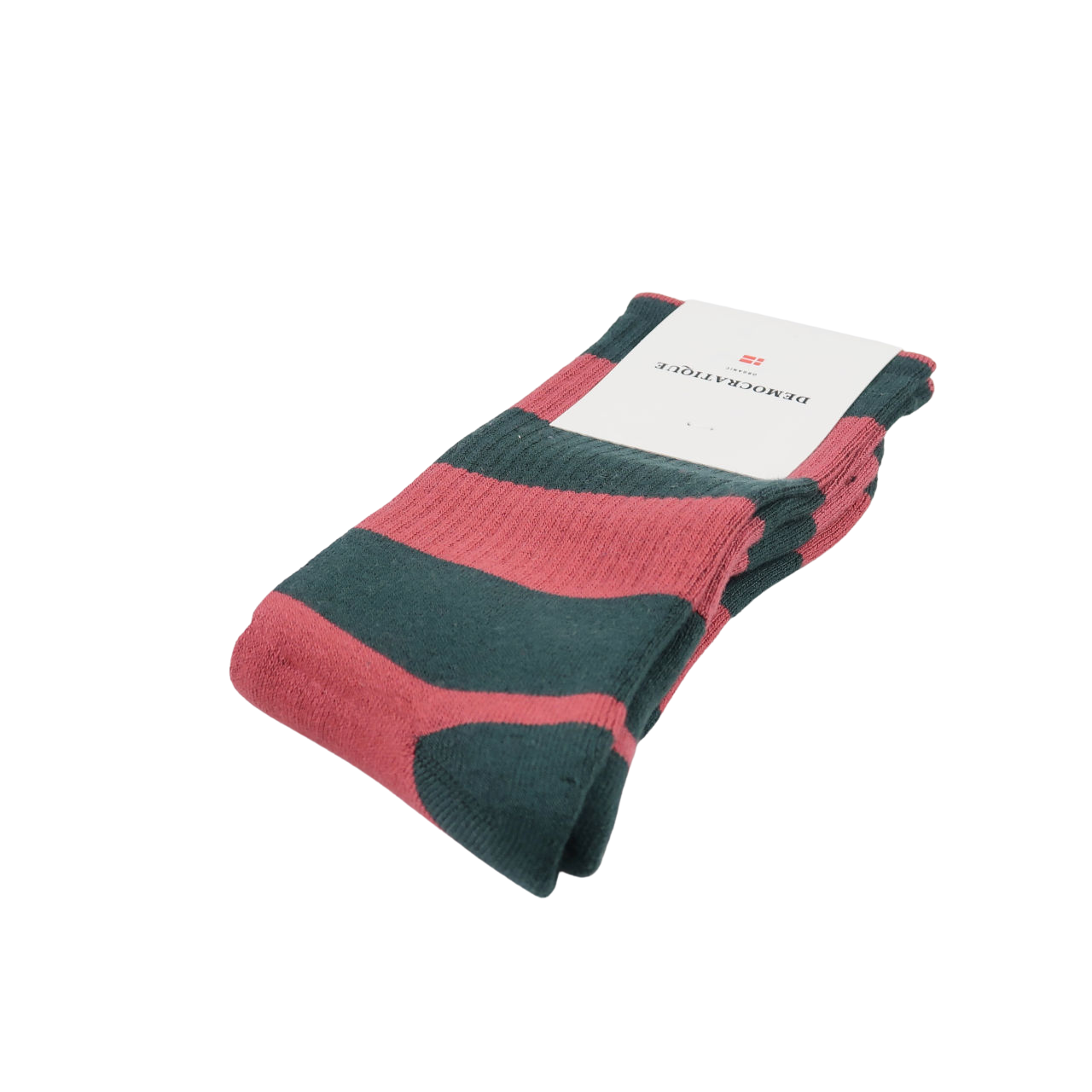 Democratique Socks Men's Socks - Rugby Stripes - Forest Green/Light Rosso