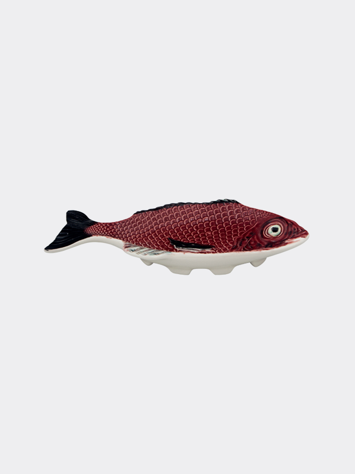 Bordallo Pinheiro Handpainted Dark Red Ceramic Carp Fish Platter 27 CM