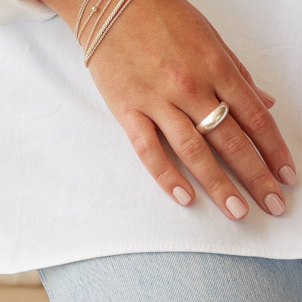 Chalk Domed Plain Heavy Ring Silver