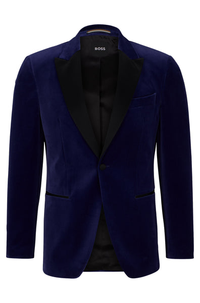 Hugo Boss H-Hutson-Tux Dark Blue Slim-Fit Tuxedo Jacket In Pure-Cotton Velvet 50484709 405