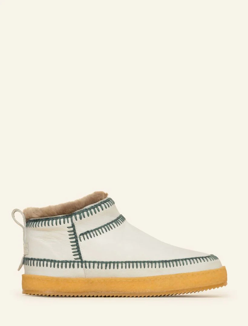 Laidback London Nyuki Low Crochet Ankle Boot White Leather Sage