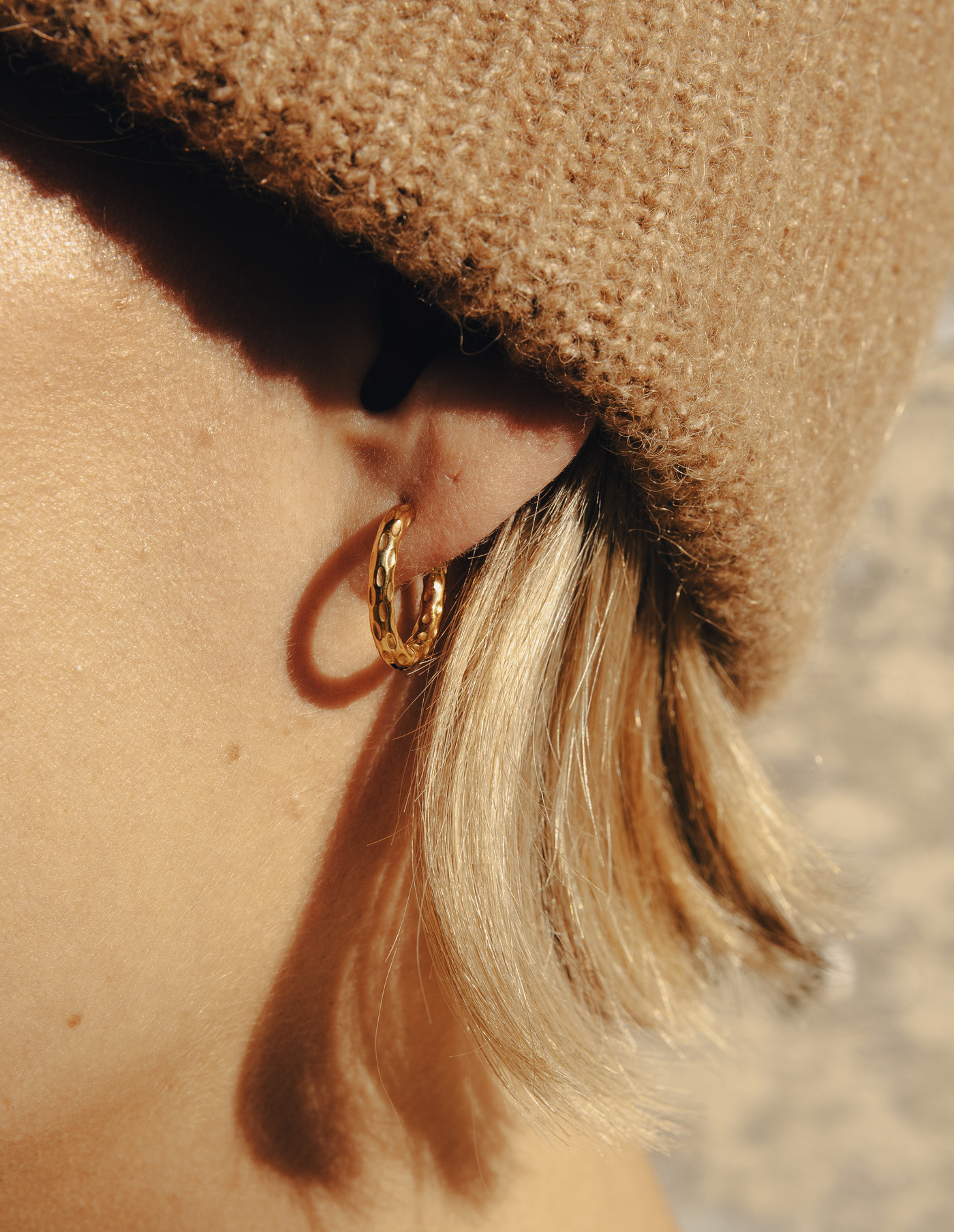 Nordic Muse Gold Hammered Hoop Earrings, Waterproof