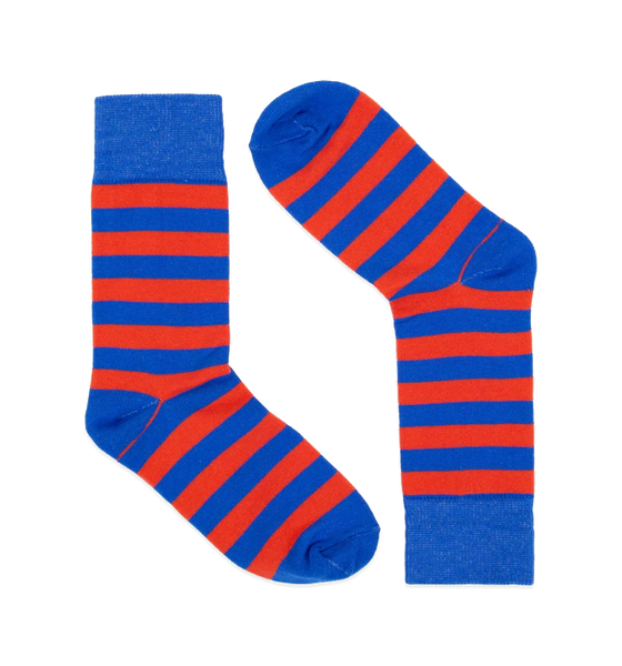 Afroart Striped Cotton Socks, Red & Blue