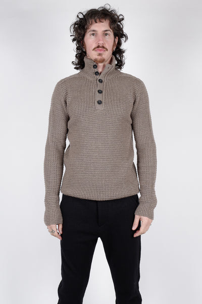 Hannes Roether Half Button Wool Sweater Beige