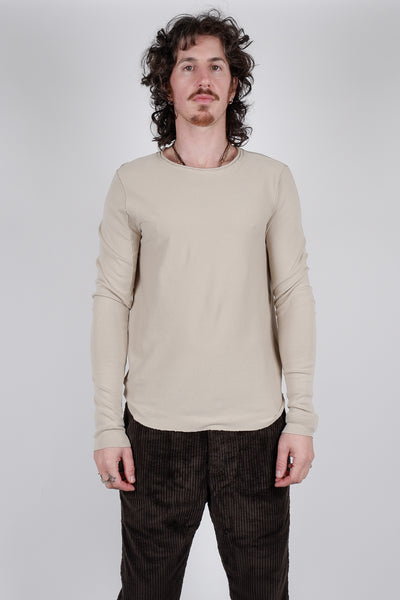 Hannes Roether Raw Neck Cotton L/S T-Shirt Sand