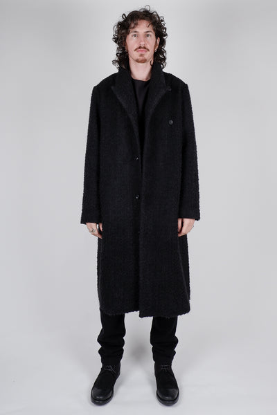 Hannes Roether Long Boiled Wool Coat Black