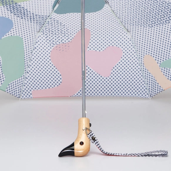 Parapluie tête de canard safran et blanc motif brosse