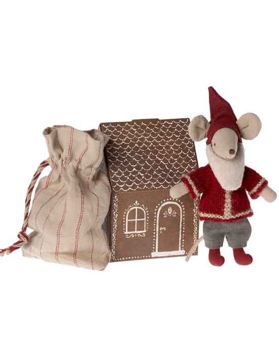 Maileg Santa Mouse With Bag And House