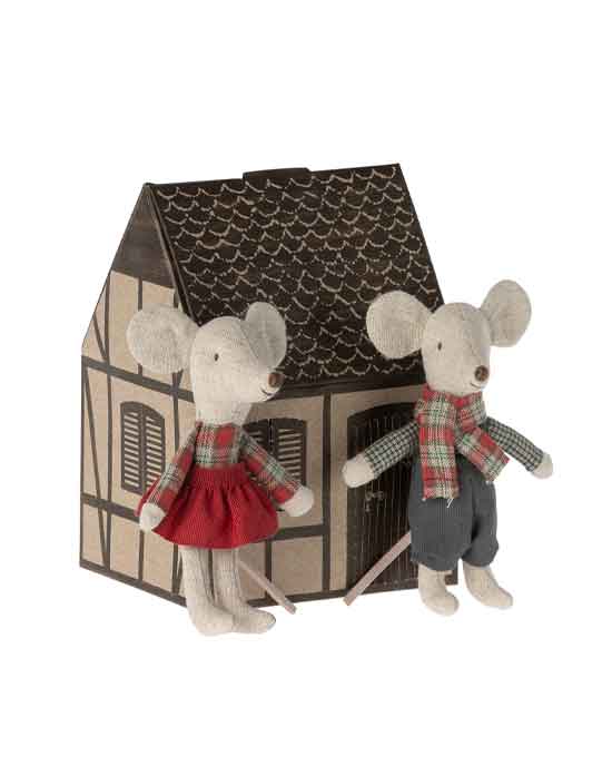 Maileg Winter Mice Twins Little Brother And Sister With House