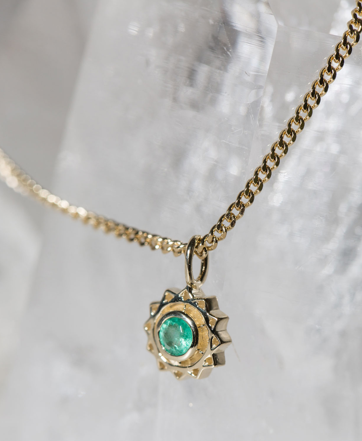 Zoe and Morgan  Gold Emerald Heart Chakra Necklace