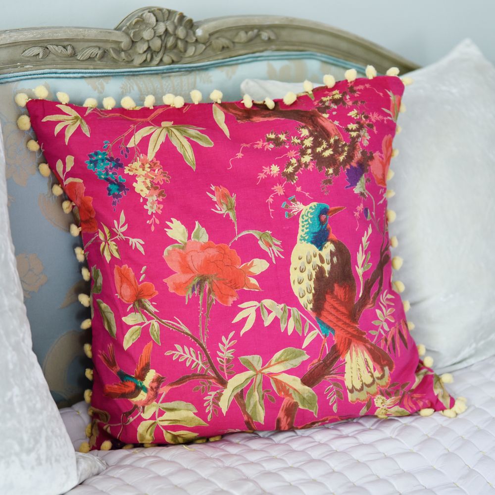 Powell Craft Hot Pink Birds Of Paradise Indian Cushion