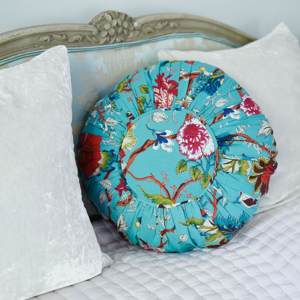Powell Craft Teal Exotic Flower Indian Cushion