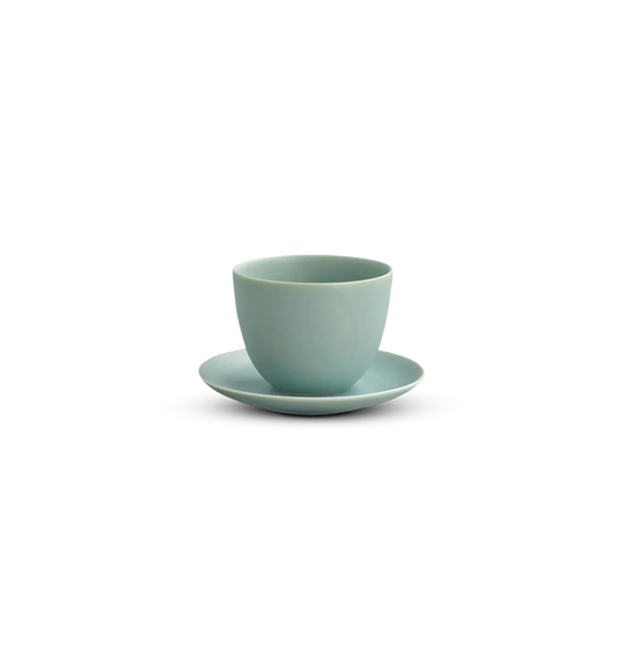 Kinto Pebble Porcelain Cup And Saucer Set, Moss Green