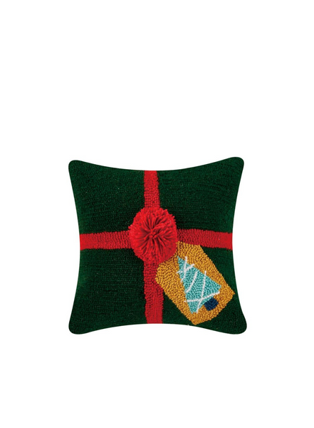 Peking Handicraft Green Gift with Pom Pom Hook Cushion