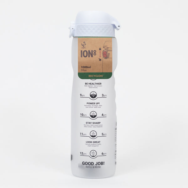 ION8 Leak Proof Bottles 1 Litre Sports Water Bottle (with Times To Drink) In White