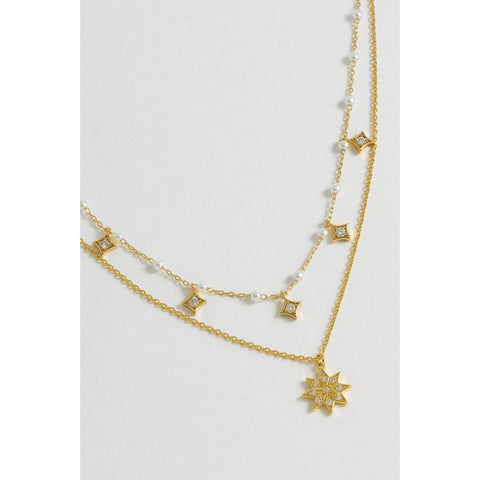 Estella Bartlett  Pearl And Double Star Necklace - Gold Plated