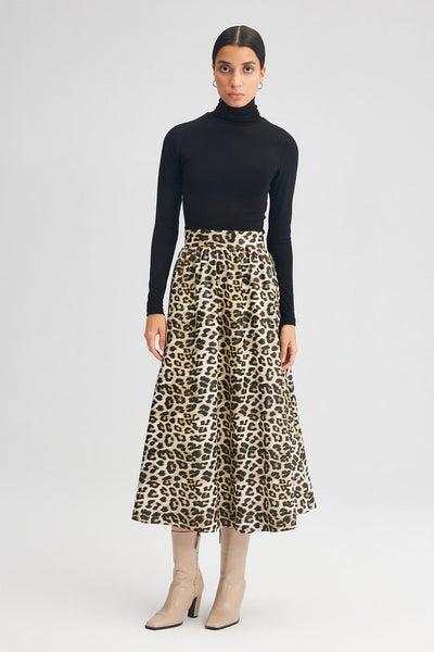 Touche Prive Faux Leather Leopard Midi Skirt