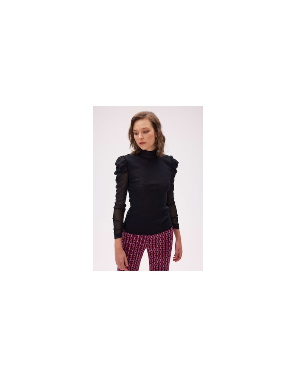 Diane Von Furstenberg Diane Von Furstenberg New Remy Mesh Puff Sleeve Top Size: L, Col: Blac