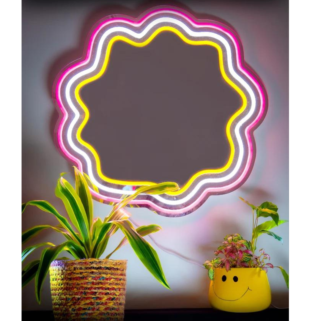 Amber Bright Creations Neon Pink Wavy Wall Mirror
