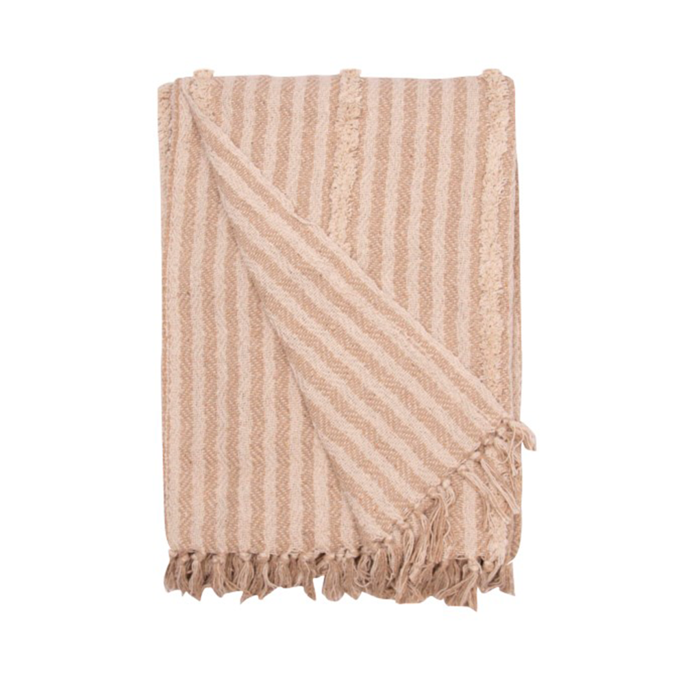 Terra Nomade 130 × 180cm Beige and Ecru Striped Cotton Blanket