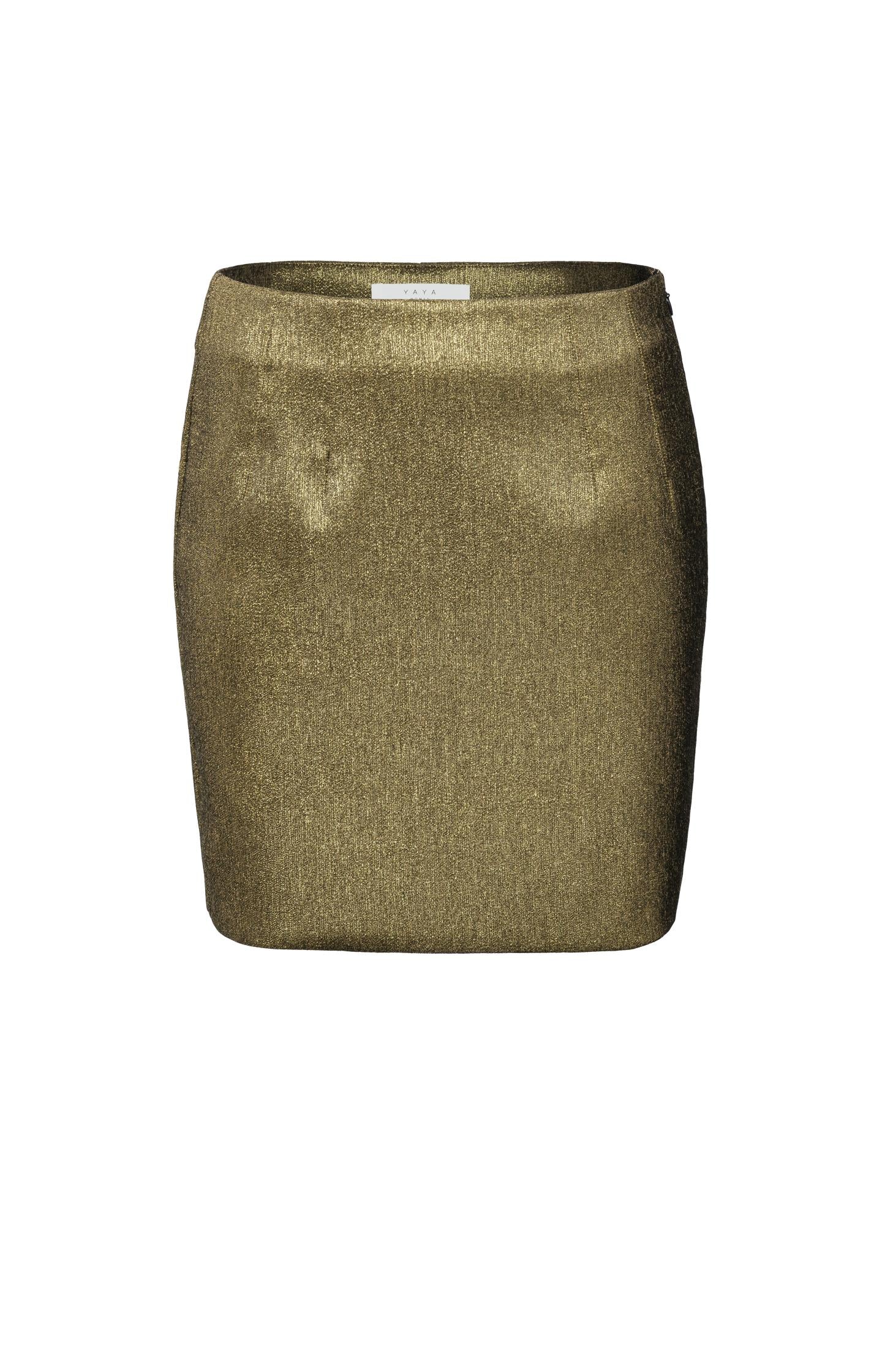Yaya Mini Skirt With Zip And Glitter Effect In Straight Fit - Dark Gold